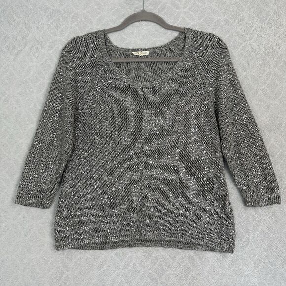 Eileen Fisher Karma Sweater M Silver Gray Metallic Italian Linen Blend Coastal - Picture 3 of 12